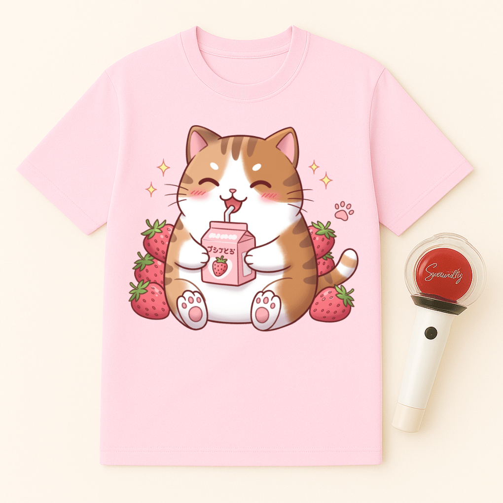 CAT WITH STRAWBERRY MILK UNISEX T-SHIRT