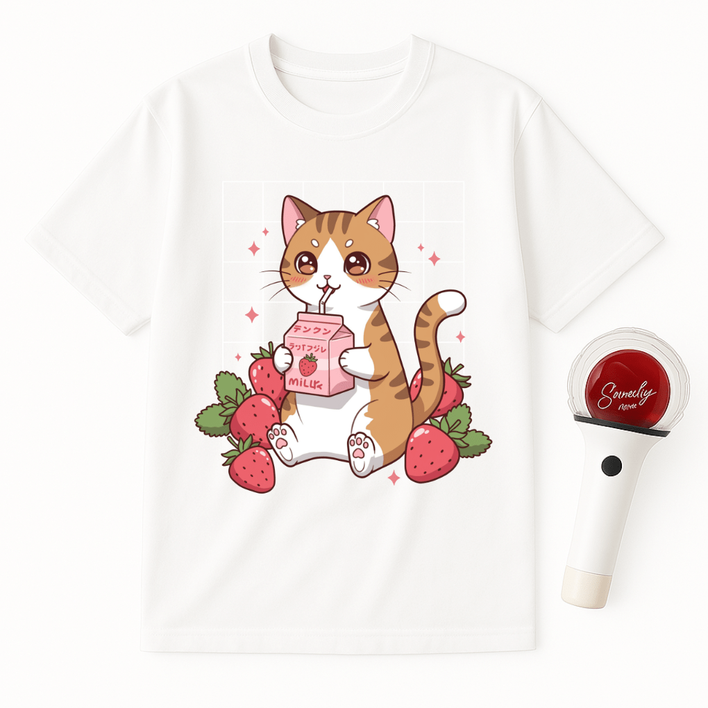CAT STRAWBERRY MILK UNISEX T-SHIRT