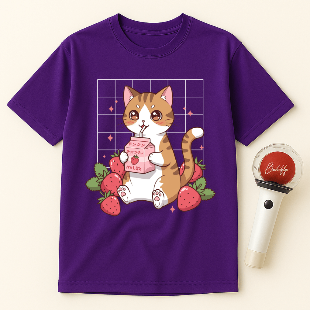 CAT STRAWBERRY MILK UNISEX T-SHIRT