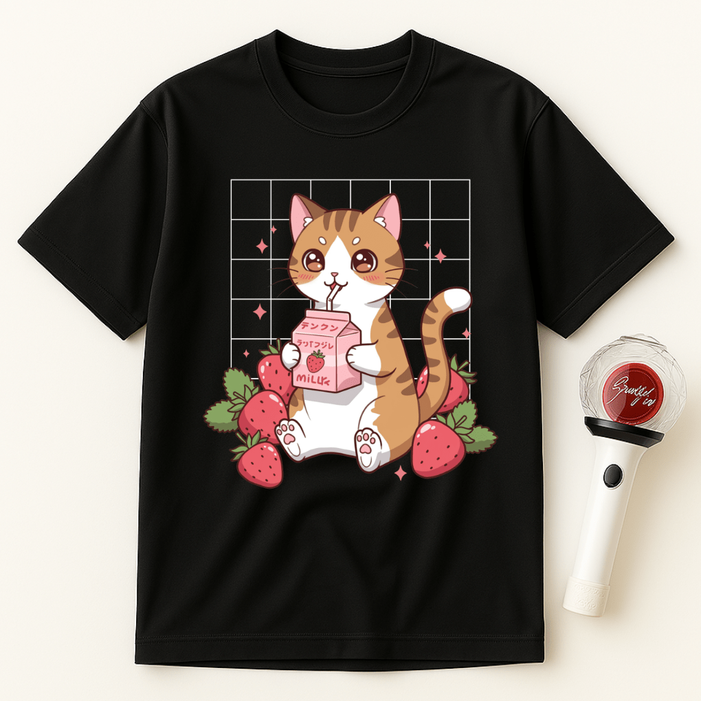 CAT STRAWBERRY MILK UNISEX T-SHIRT