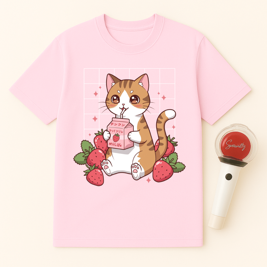 CAT STRAWBERRY MILK UNISEX T-SHIRT