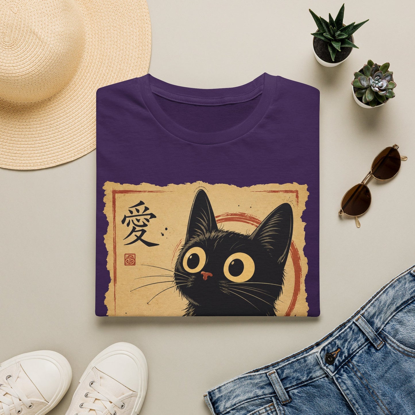 Cute Black Cat Sushi T-Shirt — Japanese Cat Art Tee (愛 "Love")