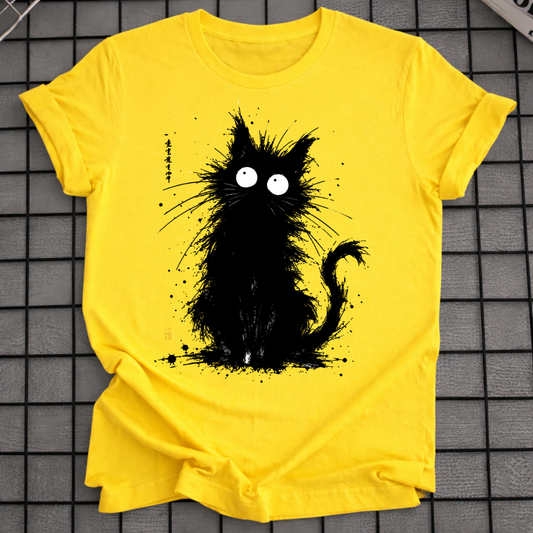 T-SHIRT SCHWARZE KATZE FARBKLEX