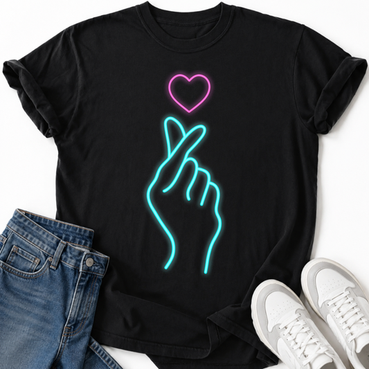 BLUE PINK HAND HEART T-SHIRT