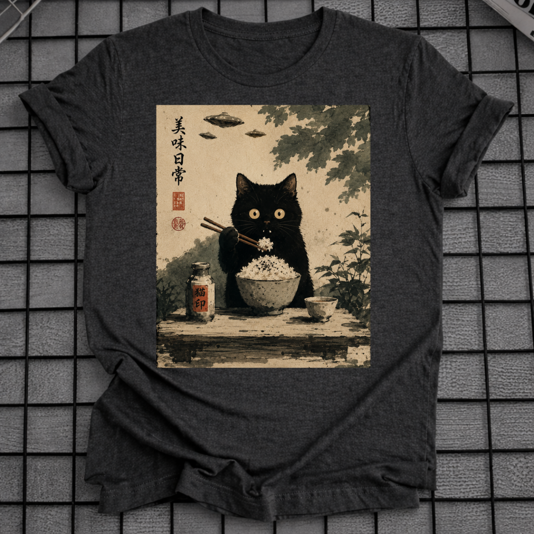 JAPANESE CAT EATING RICE T-SHIRT