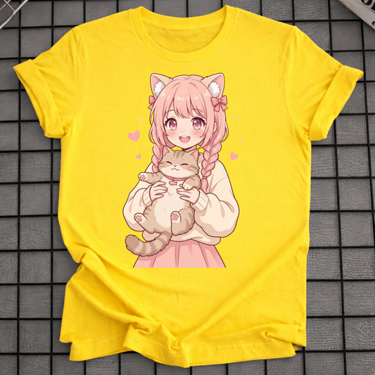 ANIME GIRL HOLDING CAT T-SHIRT