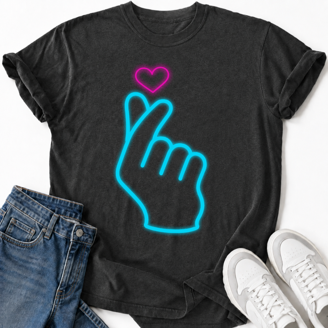 BLUE GLOWING HAND HEART T-SHIRT