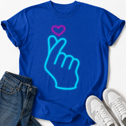BLUE GLOWING HAND HEART T-SHIRT