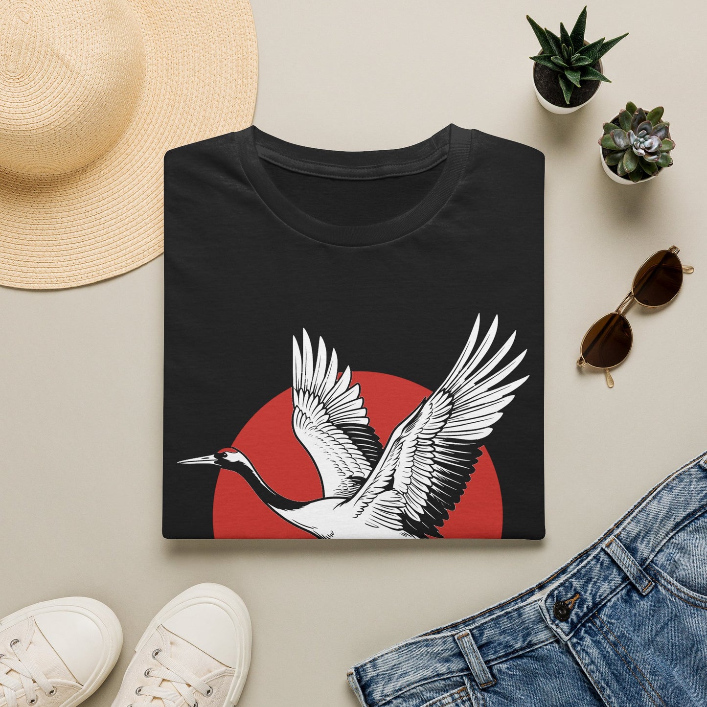 Crane Rising T-Shirt — Vintage Japanese Red Sun Graphic Tee