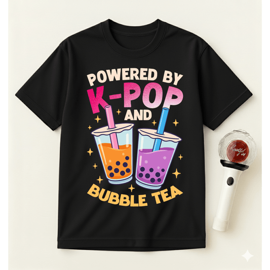 POWERED BY K-POP AND BUBBLE TEA T-SHIRT