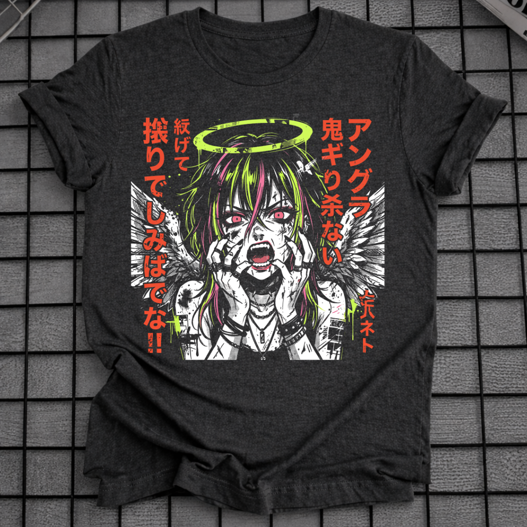 T-SHIRT DUNKLER ANIME-ENGEL