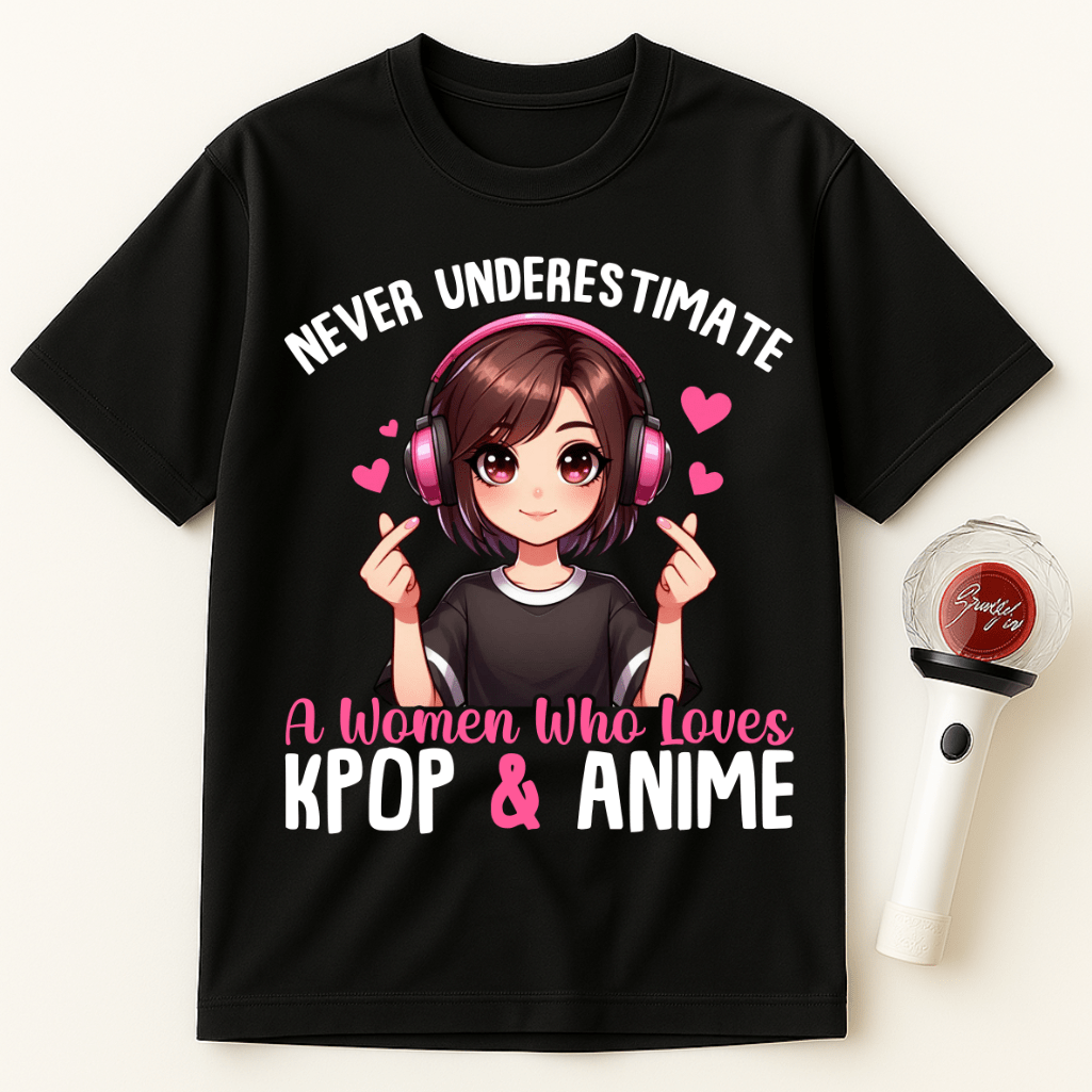 NEVER UNDERESTIMATE A WOMAN WHO LOVES K-POP & ANIME UNISEX T-SHIRT