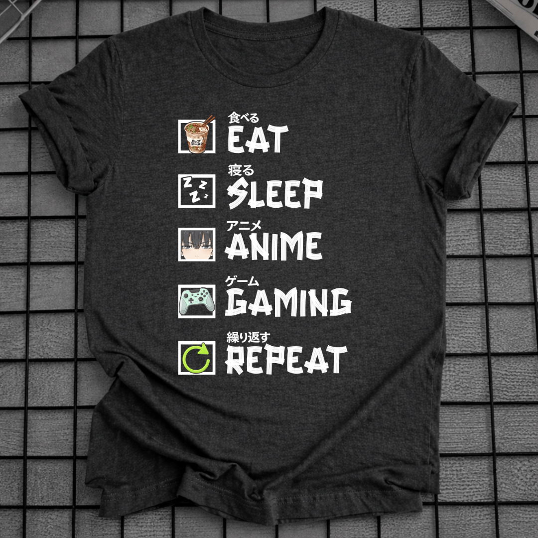 ESSEN SCHLAFEN ANIME GAMING WIEDERHOLEN T-SHIRT