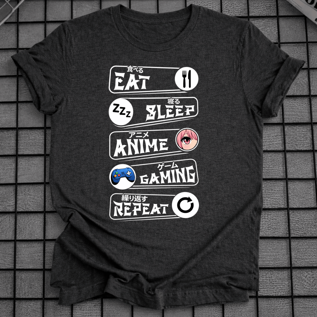 ESSEN SCHLAFEN ANIME GAMING WIEDERHOLEN T-SHIRT