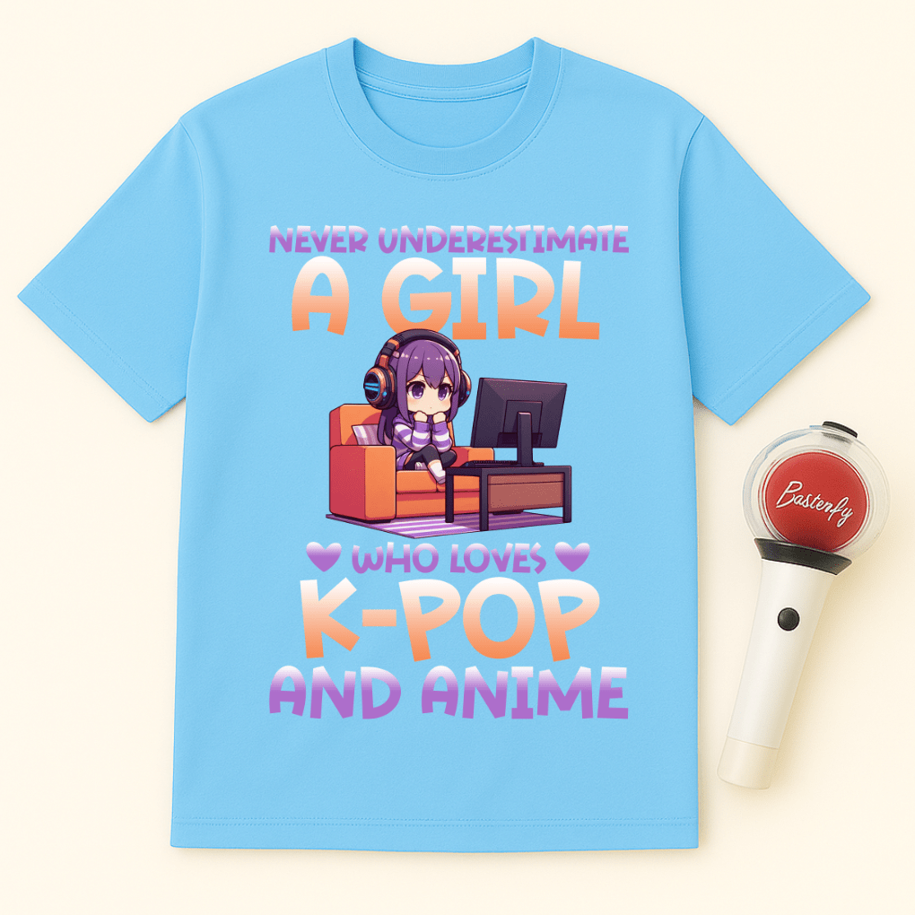 NEVER UNDERESTIMATE A GIRL WHO LOVES K-POP AND ANIME UNISEX T-SHIRT