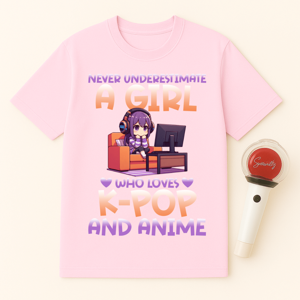 NEVER UNDERESTIMATE A GIRL WHO LOVES K-POP AND ANIME UNISEX T-SHIRT