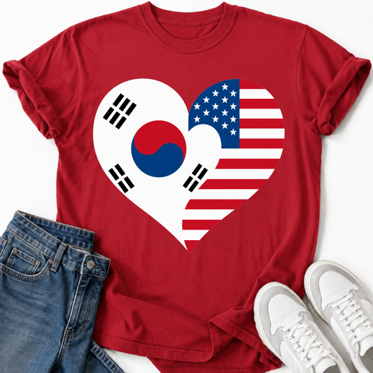 KOREA USA HEART FLAG T-SHIRT