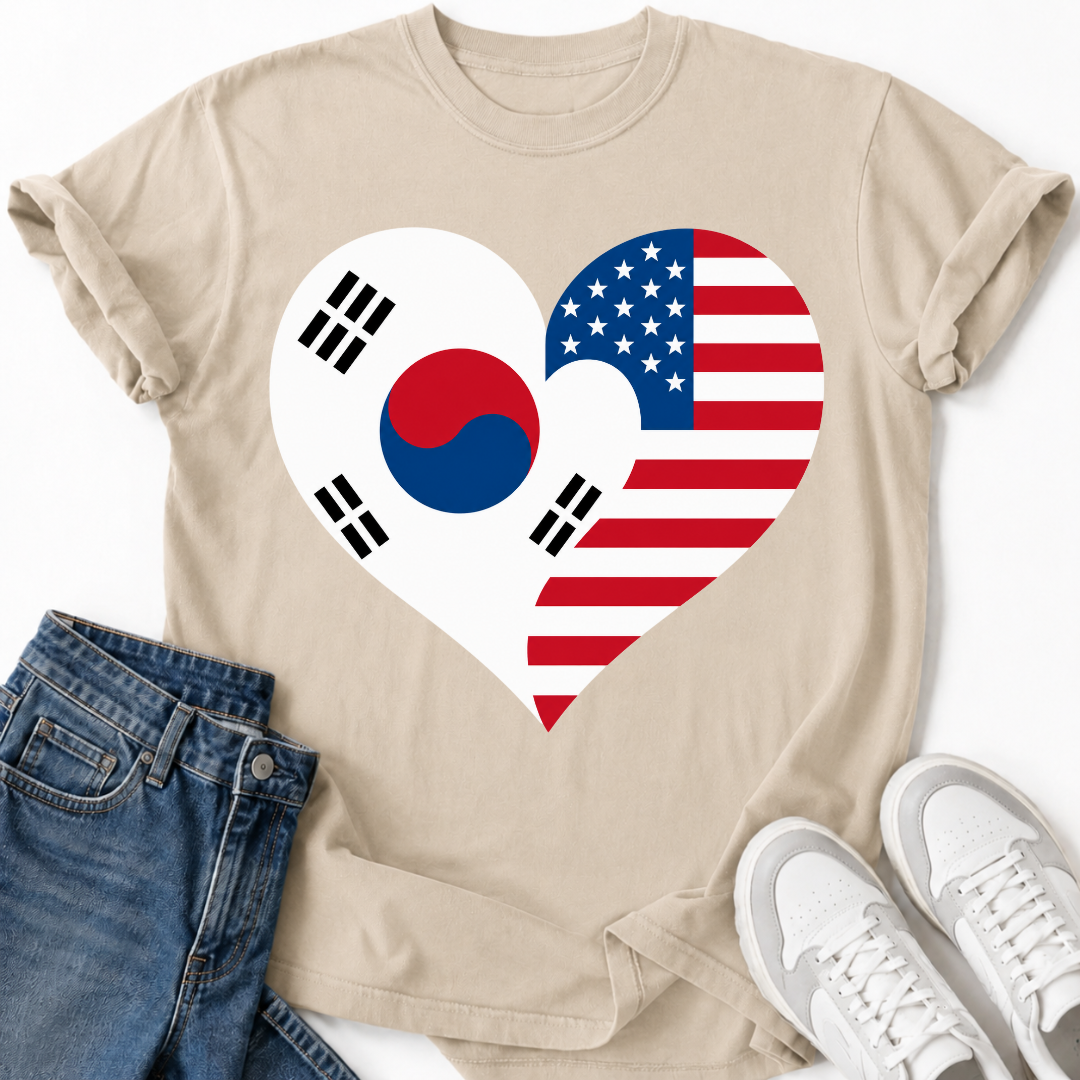 KOREA USA HEART FLAG T-SHIRT