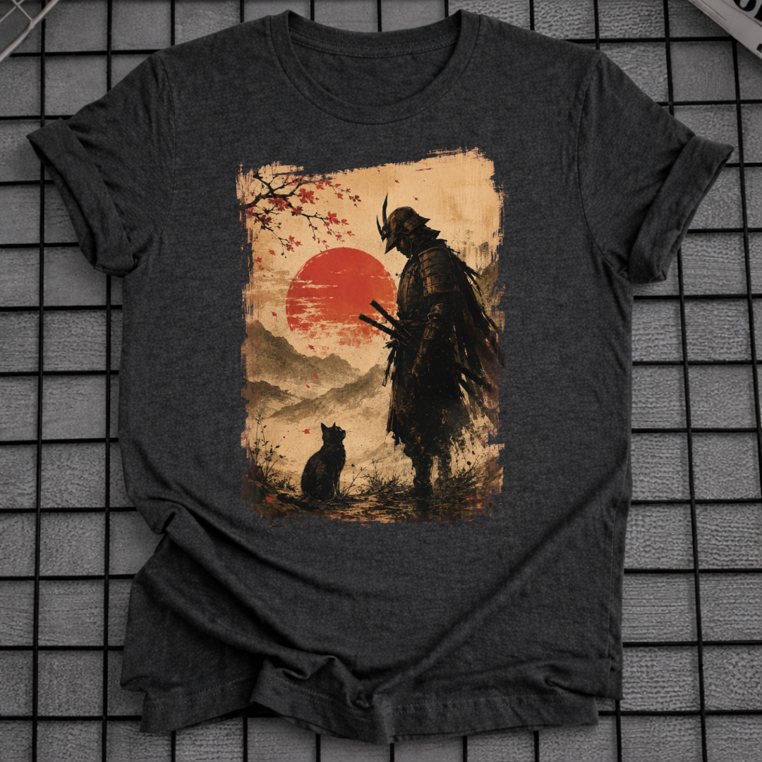SAMURAI- UND KATZEN-T-SHIRT