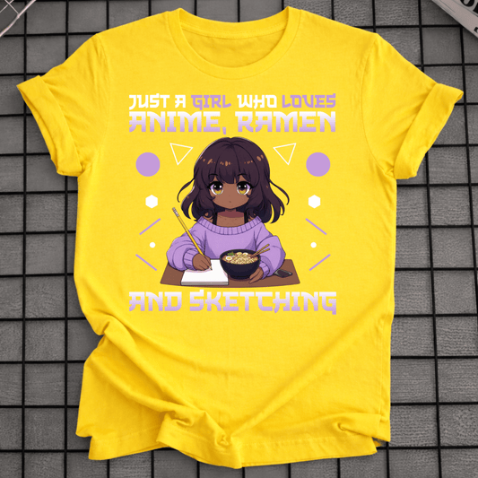 GIRL WHO LOVES ANIME RAMEN SKETCHING T-SHIRT