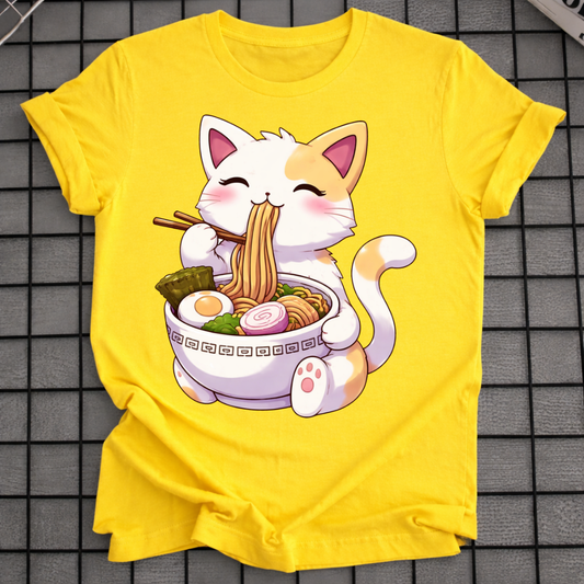 KAWAII CAT EATING RAMEN T-SHIRT