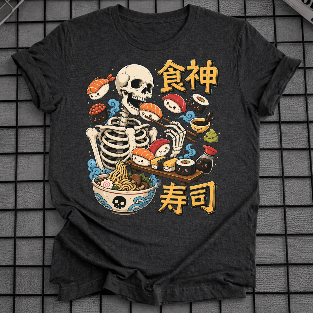 SKELETON EATING SUSHI T-SHIRT