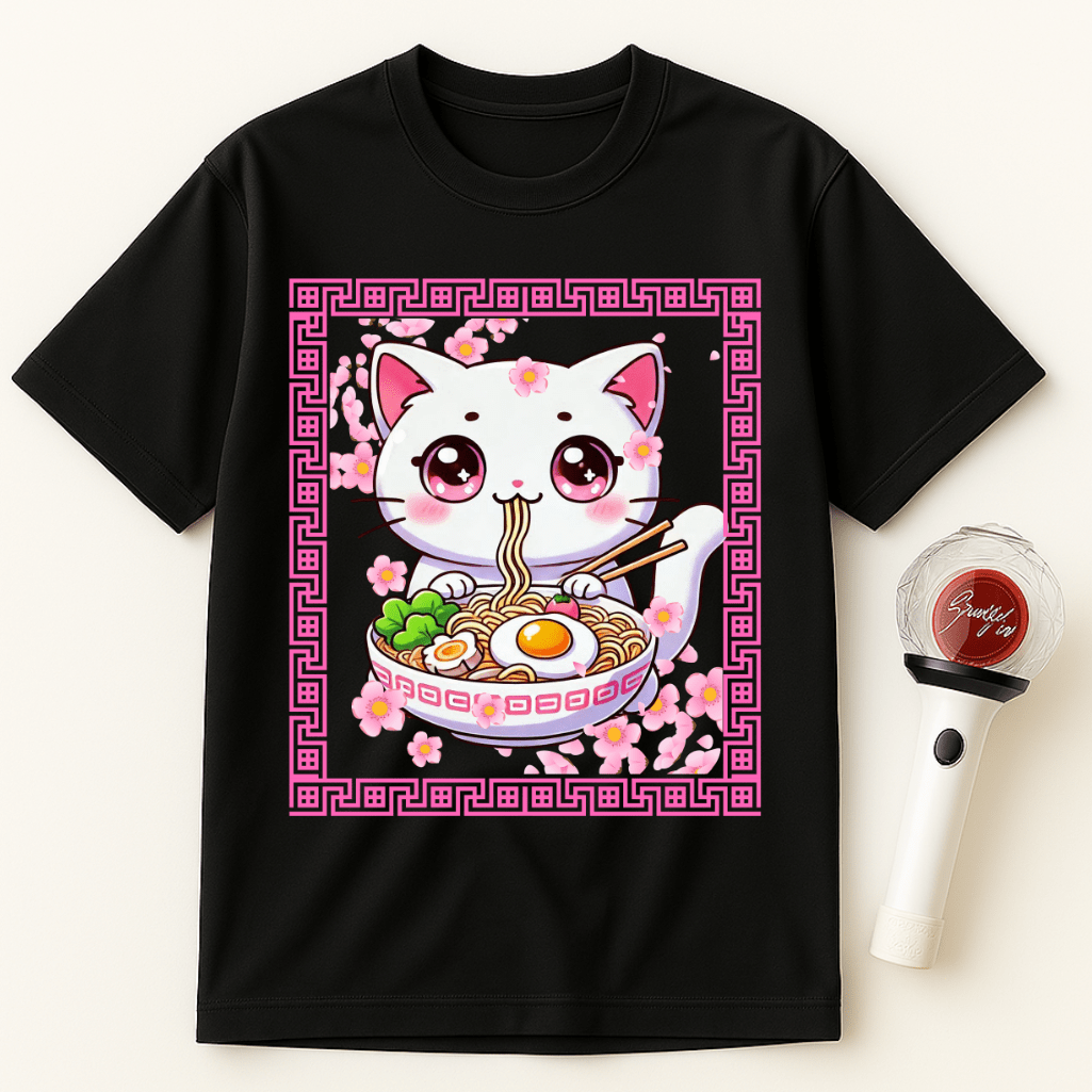 KAWAII RAMEN CAT SAKURA UNISEX T-SHIRT