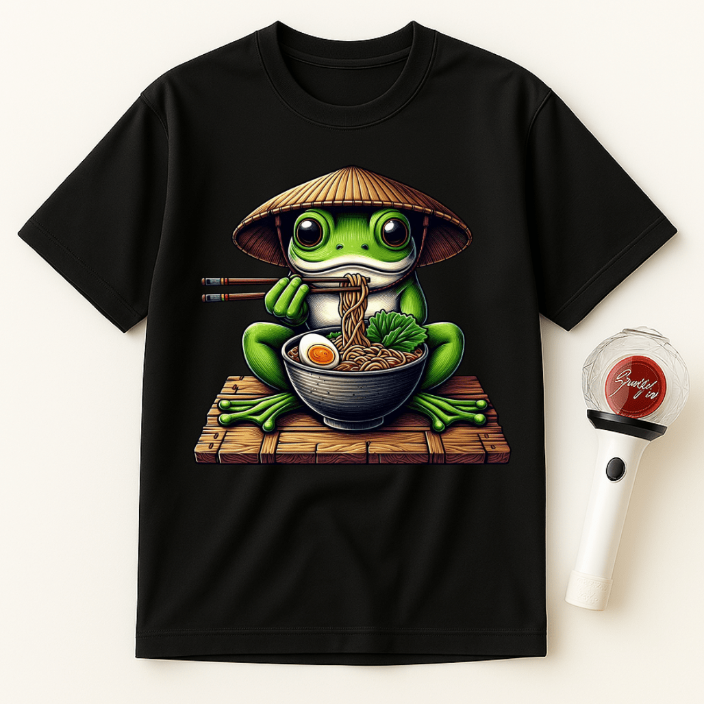 FROG EATING RAMEN WITH HAT UNISEX T-SHIRT