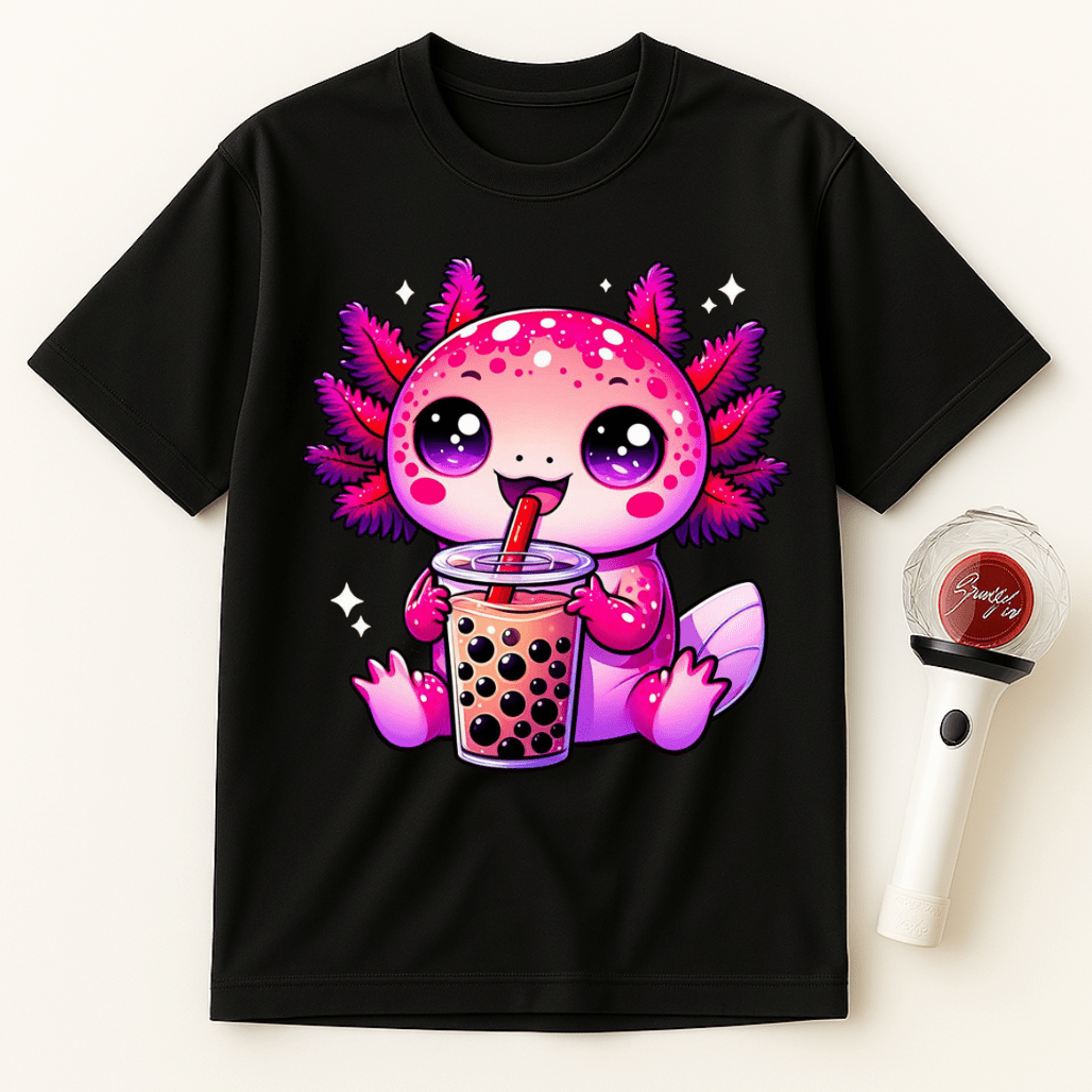 AXOLOTL DRINKING BOBA TEA UNISEX T-SHIRT