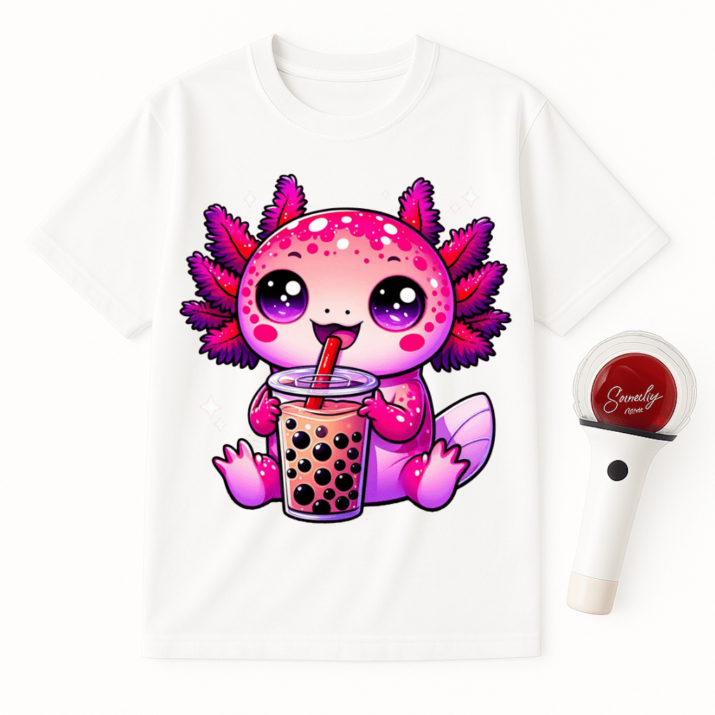 AXOLOTL DRINKING BOBA TEA UNISEX T-SHIRT