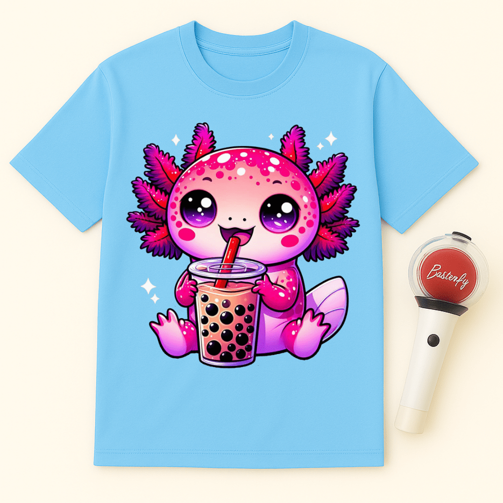 AXOLOTL DRINKING BOBA TEA UNISEX T-SHIRT