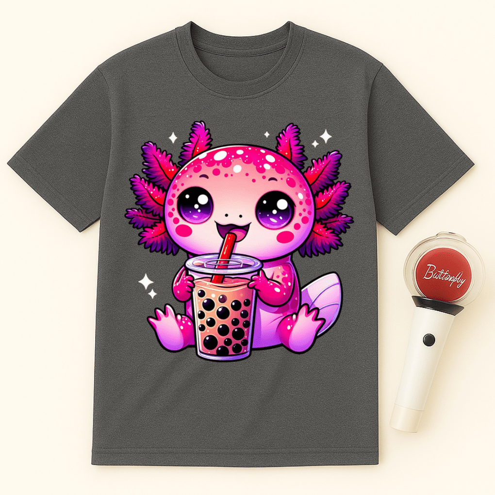 AXOLOTL DRINKING BOBA TEA UNISEX T-SHIRT