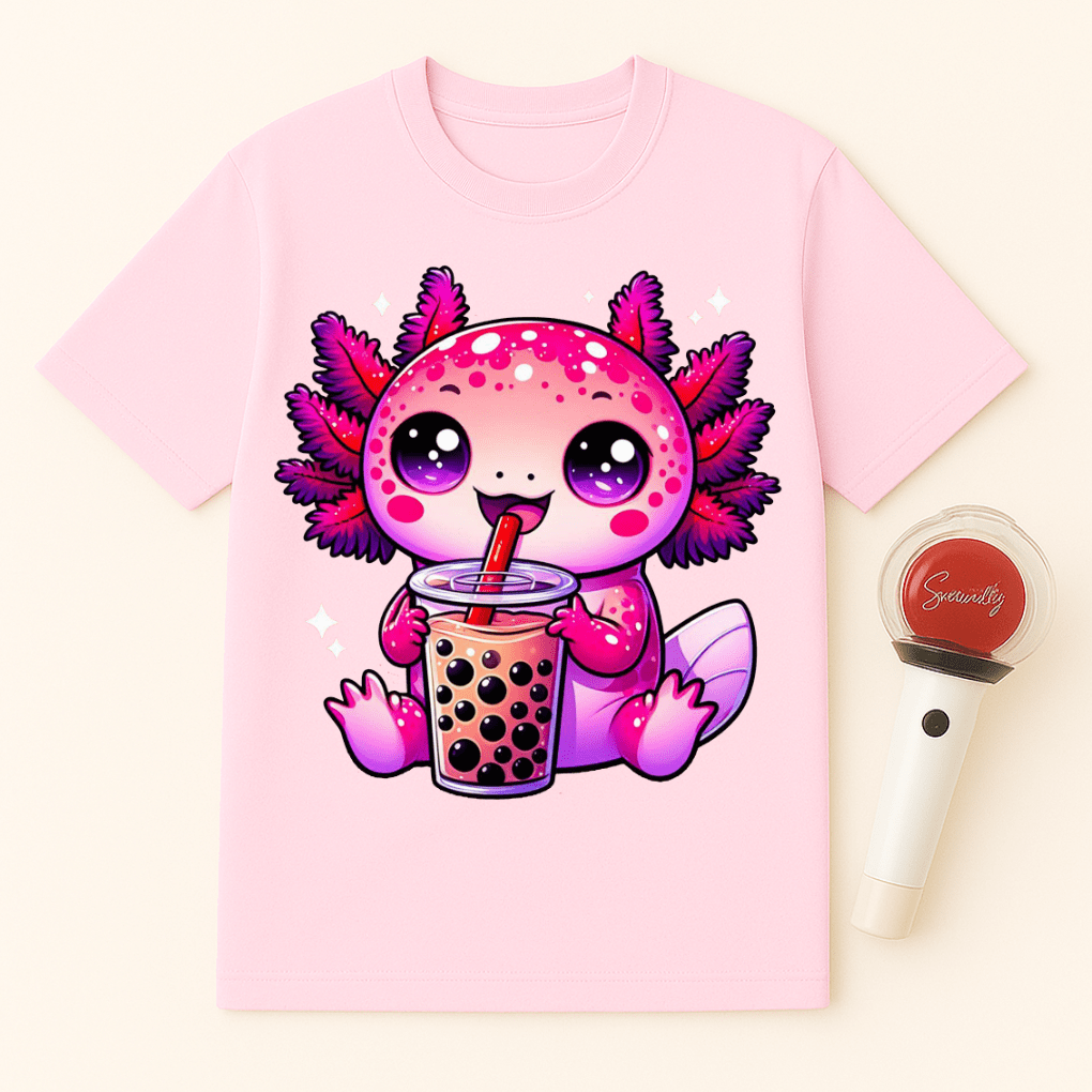 AXOLOTL DRINKING BOBA TEA UNISEX T-SHIRT