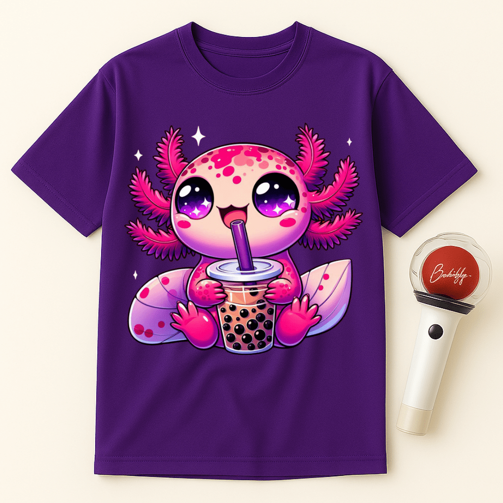 PINK AXOLOTL DRINKING BUBBLE TEA UNISEX T-SHIRT