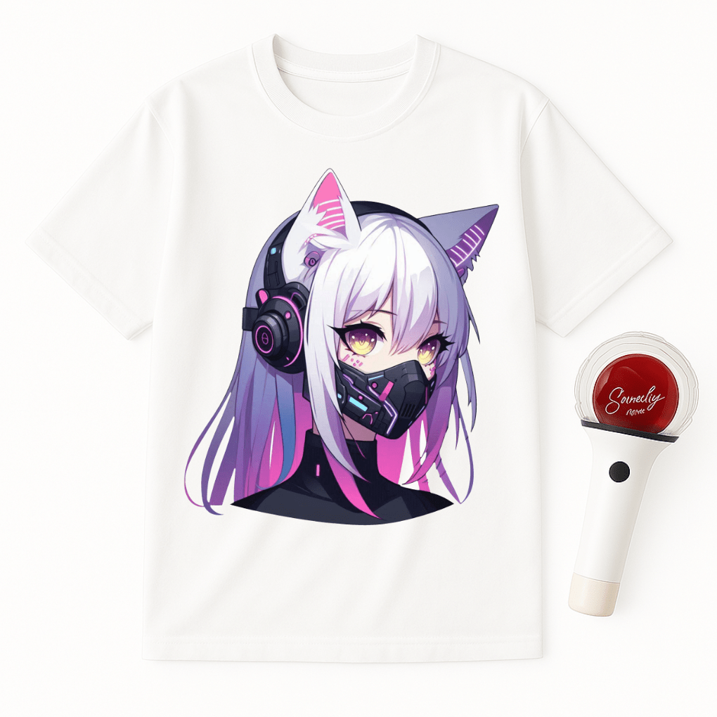 CYBER NEKO GIRL HEADPHONES UNISEX T-SHIRT