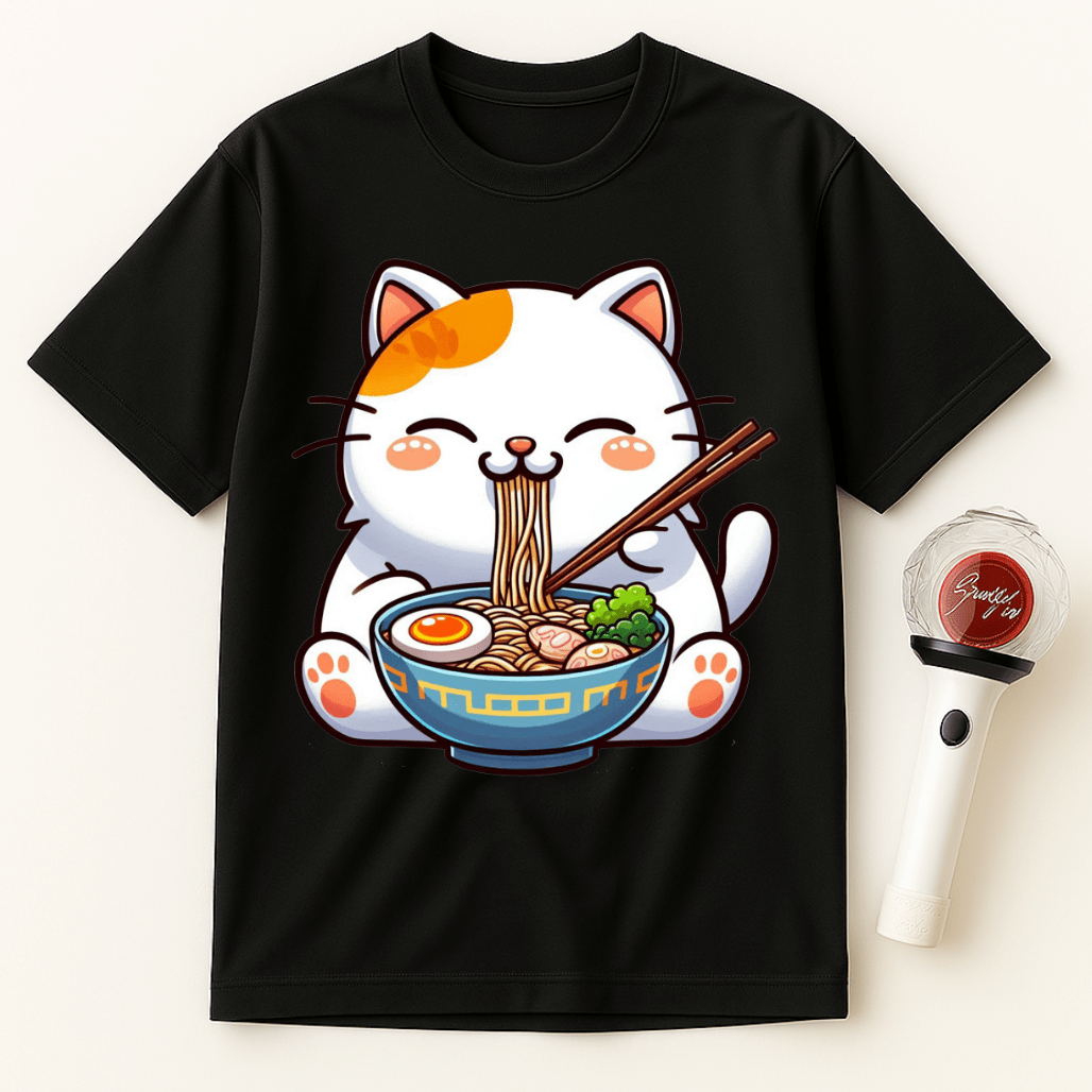 RAMEN CAT EATING NOODLES UNISEX T-SHIRT