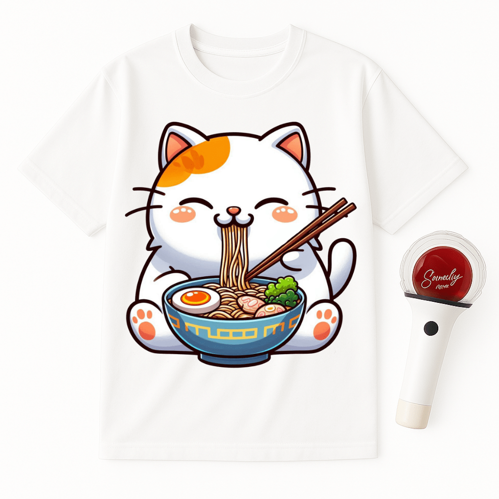 RAMEN CAT EATING NOODLES UNISEX T-SHIRT