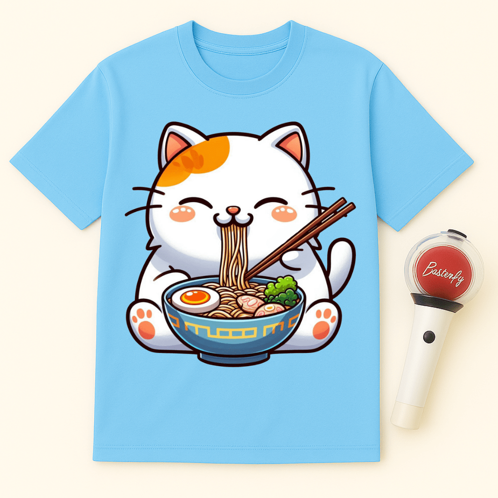 RAMEN CAT EATING NOODLES UNISEX T-SHIRT