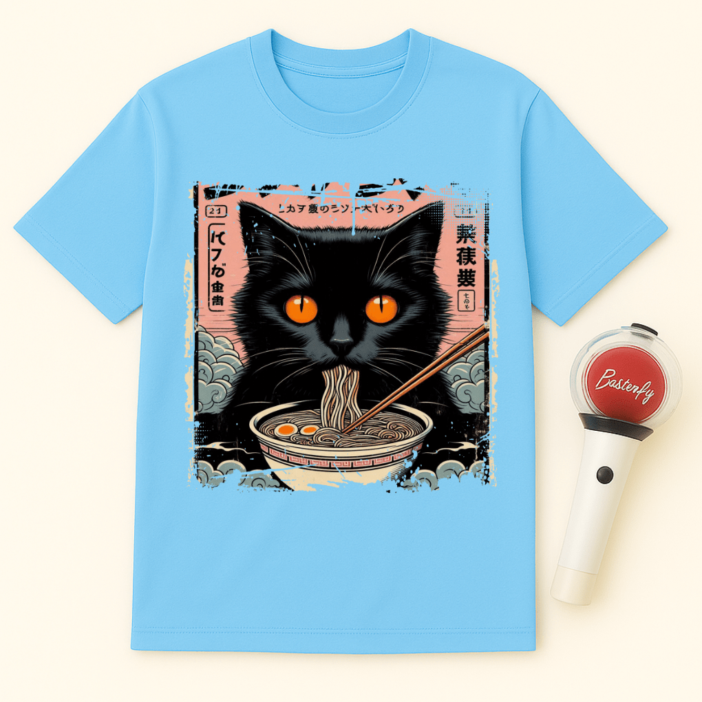 BLACK CAT EATS RAMEN JAPANESE UNISEX T-SHIRT
