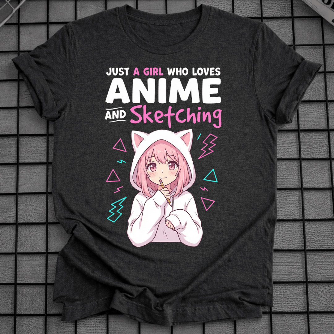 MÄDCHEN, DAS ANIME & SKIZZIEREN LIEBT T-SHIRT