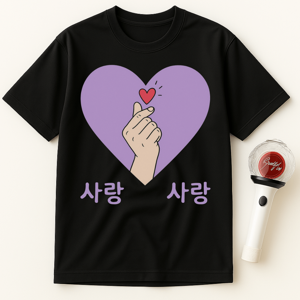 PURPLE HEART FINGER HEART 사랑 사랑 UNISEX T-SHIRT