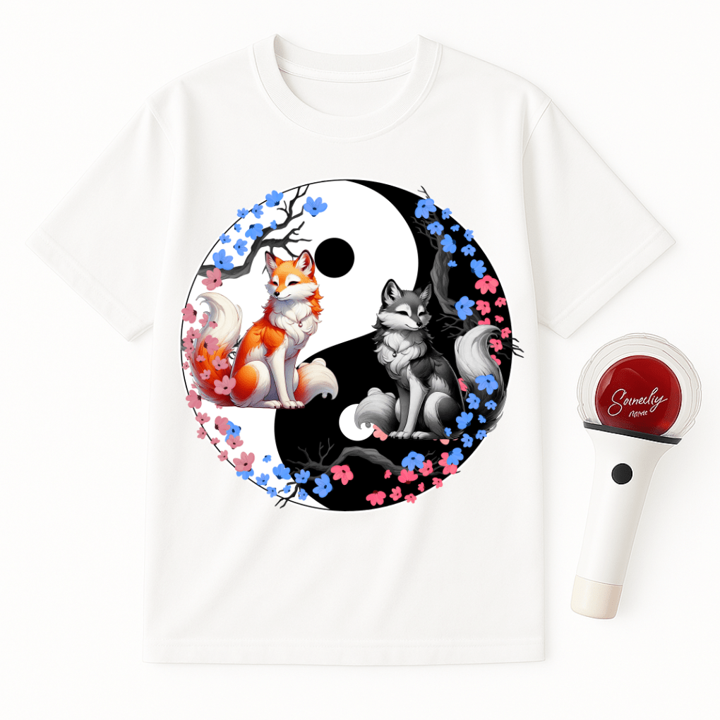YIN YANG FOXES BLOSSOMS UNISEX T-SHIRT