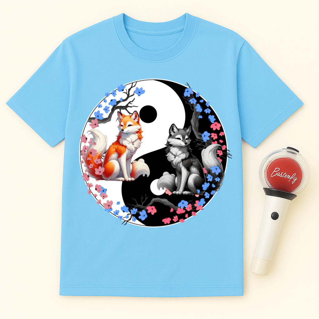 YIN YANG FOXES BLOSSOMS UNISEX T-SHIRT