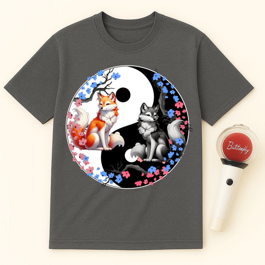 YIN YANG FOXES BLOSSOMS UNISEX T-SHIRT