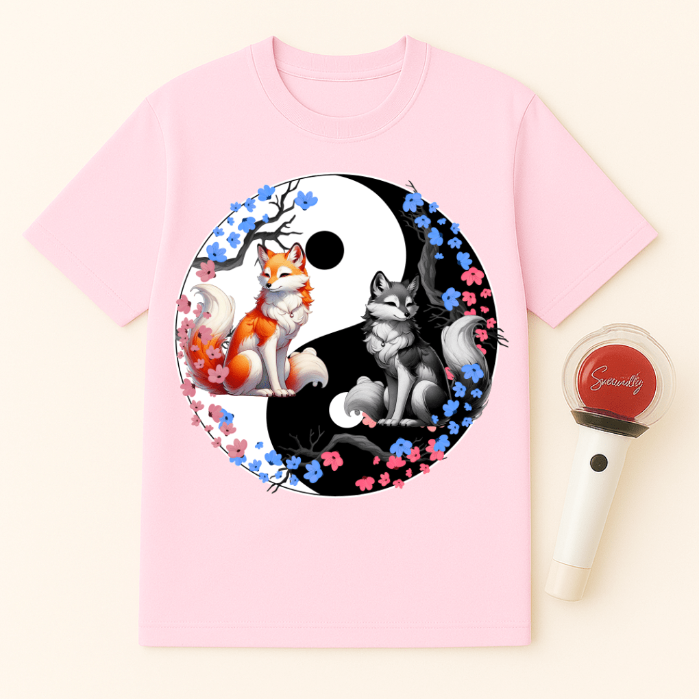 YIN YANG FOXES BLOSSOMS UNISEX T-SHIRT