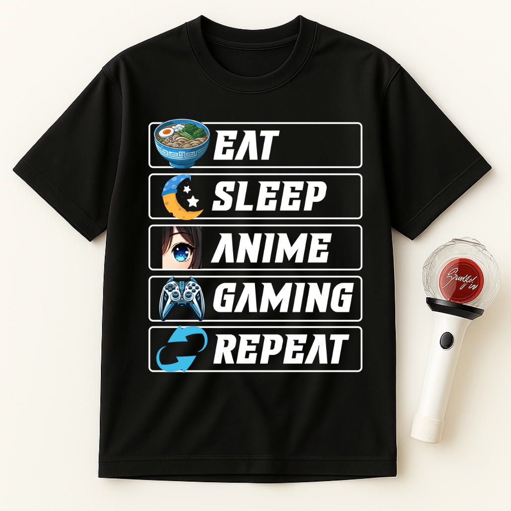 EAT SLEEP ANIME GAMING REPEAT UNISEX T-SHIRT