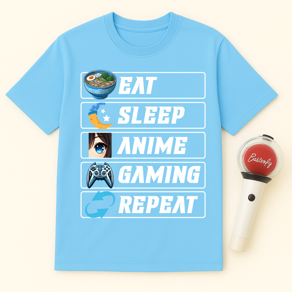 EAT SLEEP ANIME GAMING REPEAT UNISEX T-SHIRT