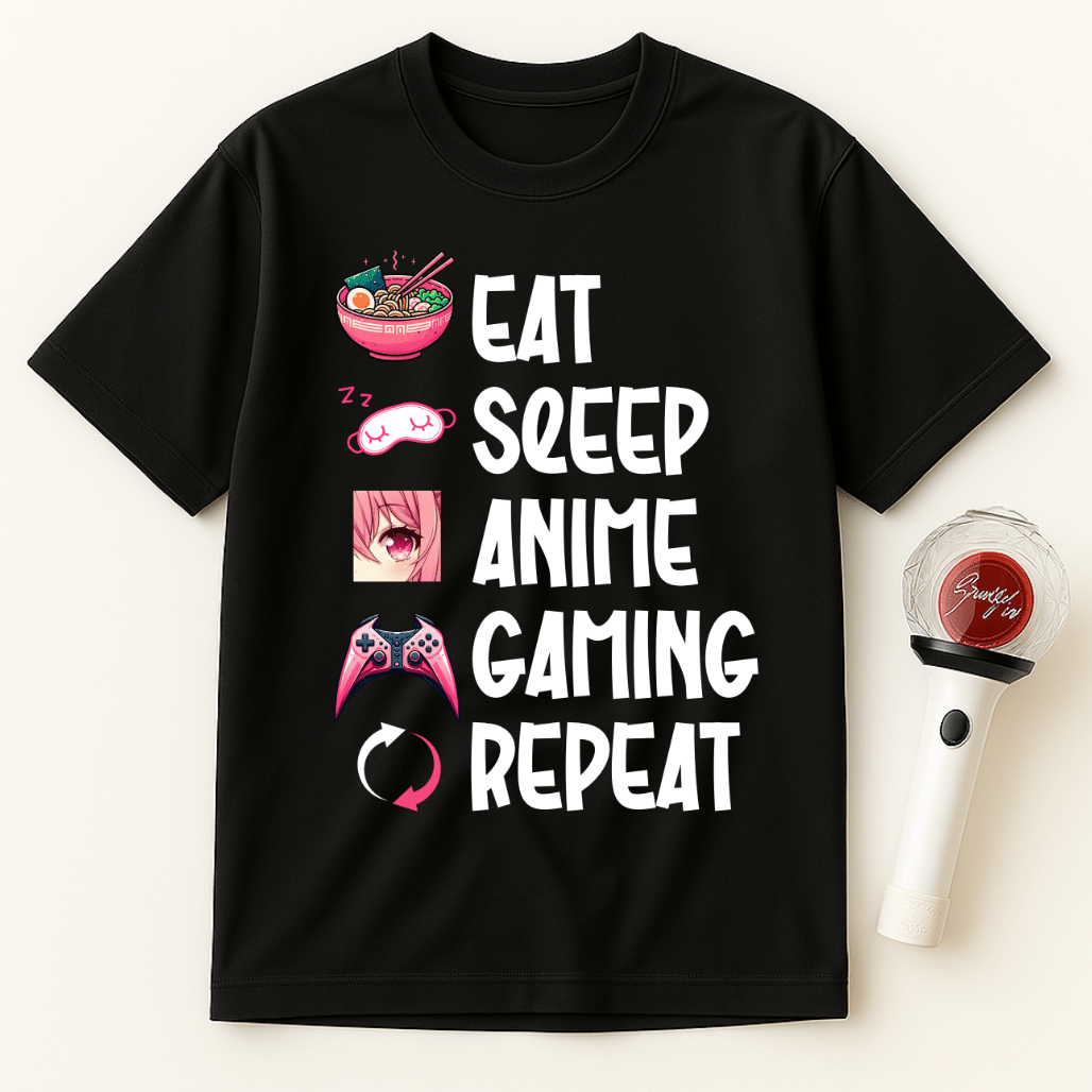 EAT SLEEP ANIME GAMING REPEAT UNISEX T-SHIRT