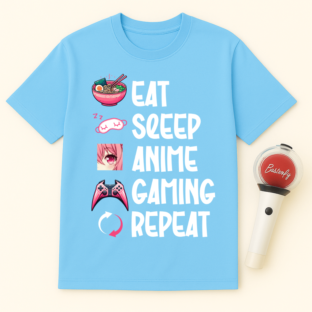EAT SLEEP ANIME GAMING REPEAT UNISEX T-SHIRT