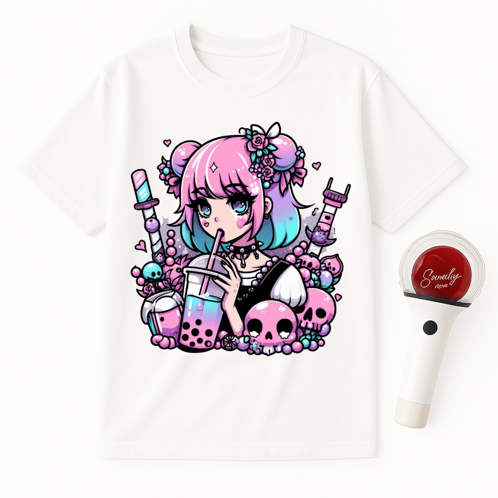 PASTEL GOTH GIRL DRINKING BOBA UNISEX T-SHIRT